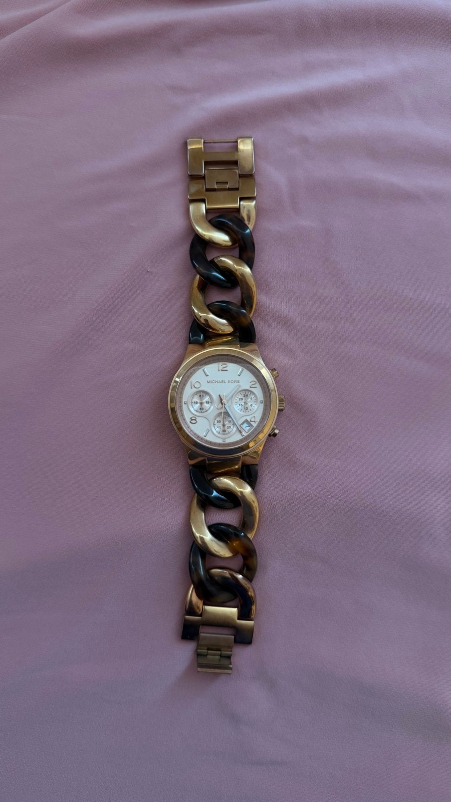 Michael Kors Dameshorloge Goudkleurig met Bruine Schakels, Overige merken, Gebruikt, Staal, Polshorloge