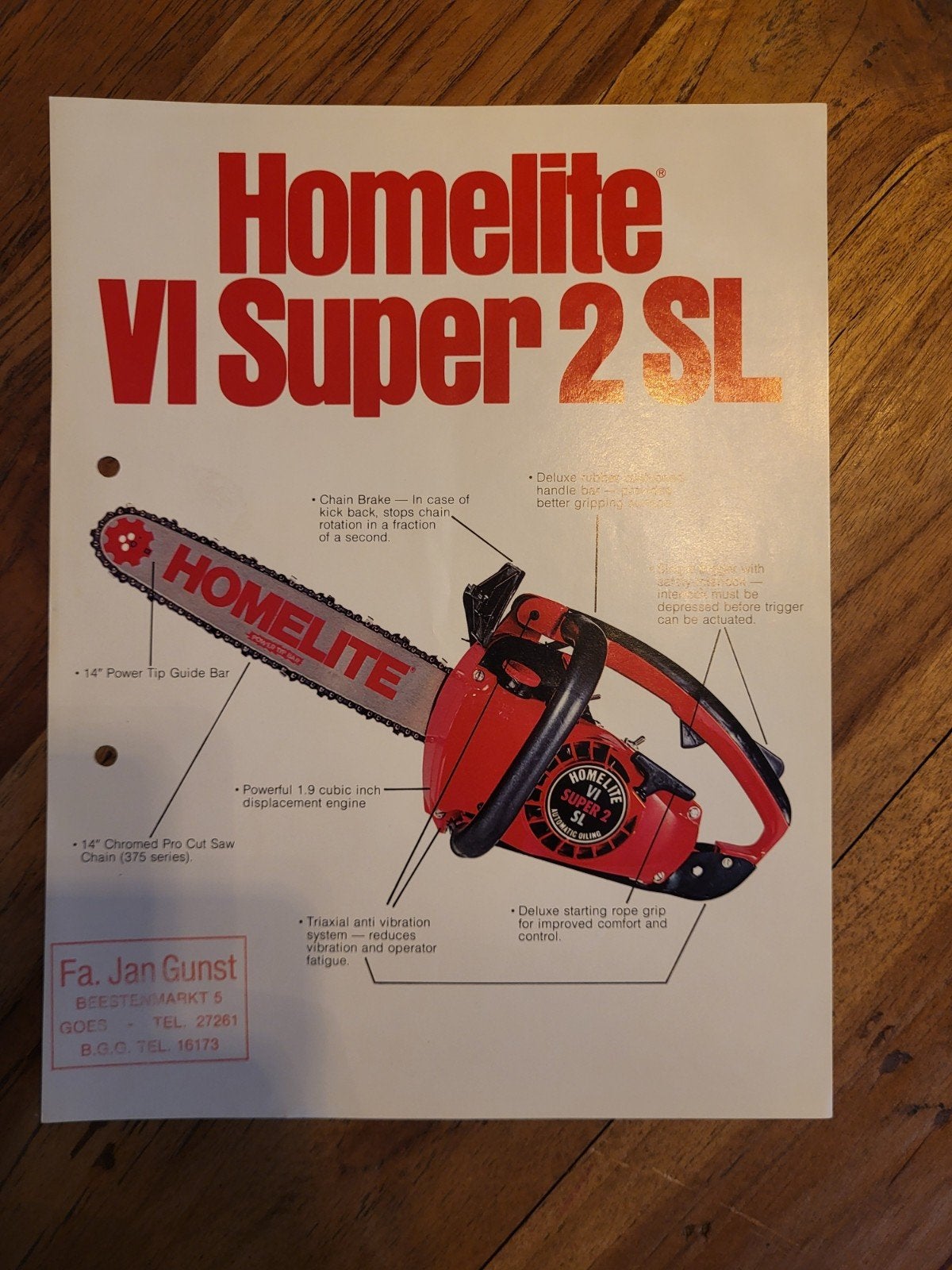 folder Homelite VI Super 2SL motorkettingzaag, Ophalen of Verzenden, Zo goed als nieuw