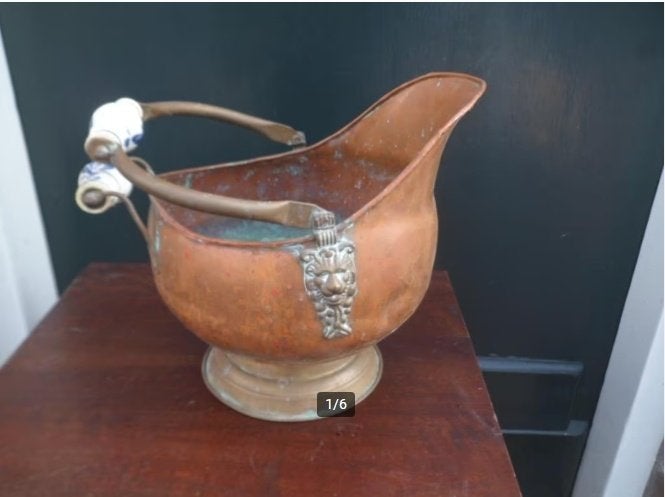 Koperen HELMKIT pot bloempot met leeuwenkoppen Delfts blauw, Ophalen of Verzenden, Koper