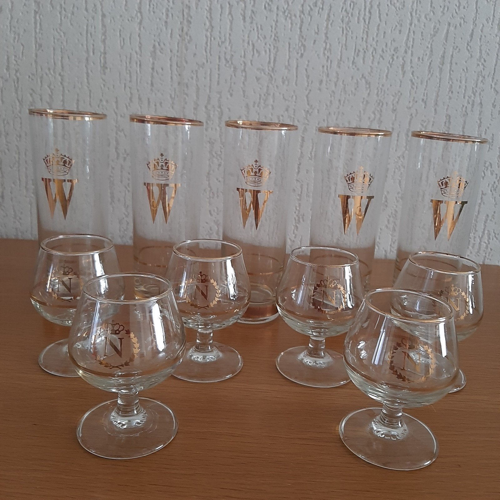 Vintage longdrink- en cognacglazen met gouden details, Antiek en Kunst, Ophalen