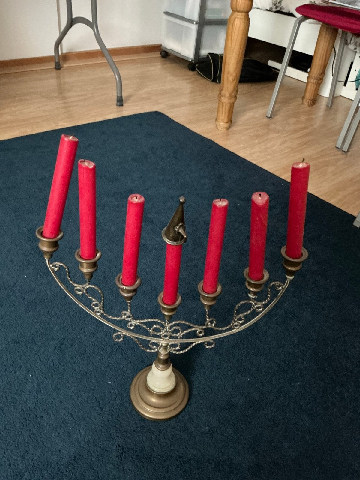 Antieke Menora / Kandelaar met 7 armen, Ophalen of Verzenden, Koper of Brons