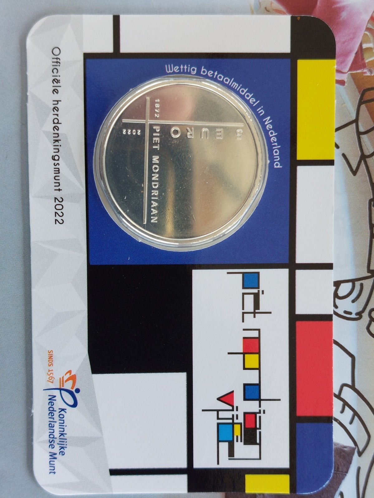 Piet Mondriaan 5 euro munt 2022 in coincard, Ophalen of Verzenden