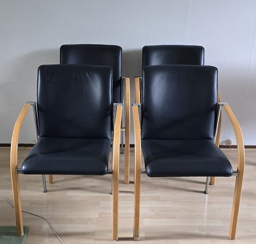 4x Leolux Cimaronne Stoelen Leer Donkerblauw, Ophalen, Gebruikt, Blauw, Leer
