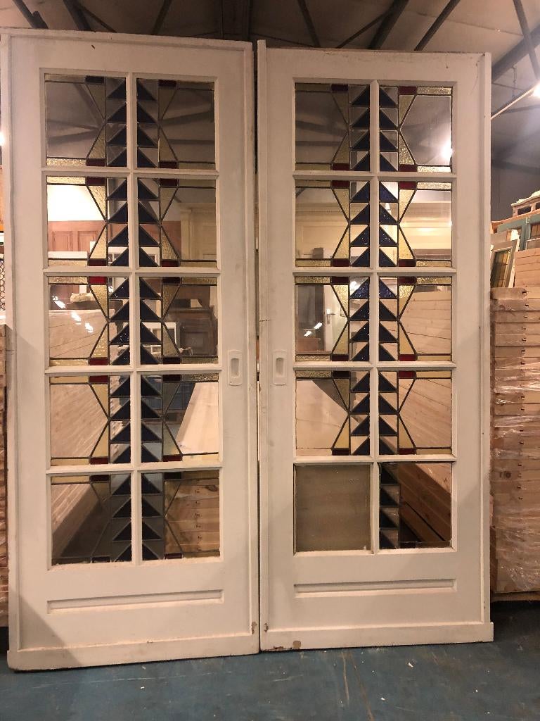 2 set glas in lood schuif / en-suite deuren 211x165cm., Ophalen