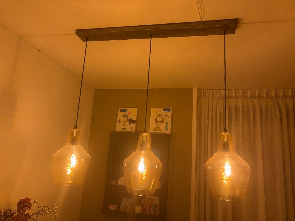 Hanglamp eettafel, Huis en Inrichting, Lampen | Hanglampen, Ophalen, Zo goed als nieuw, Glas