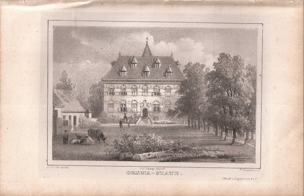 Orxma - State in Friesland Litho 1846, 1800 - 1899, Architectuur, Blanco verso, 13 cm