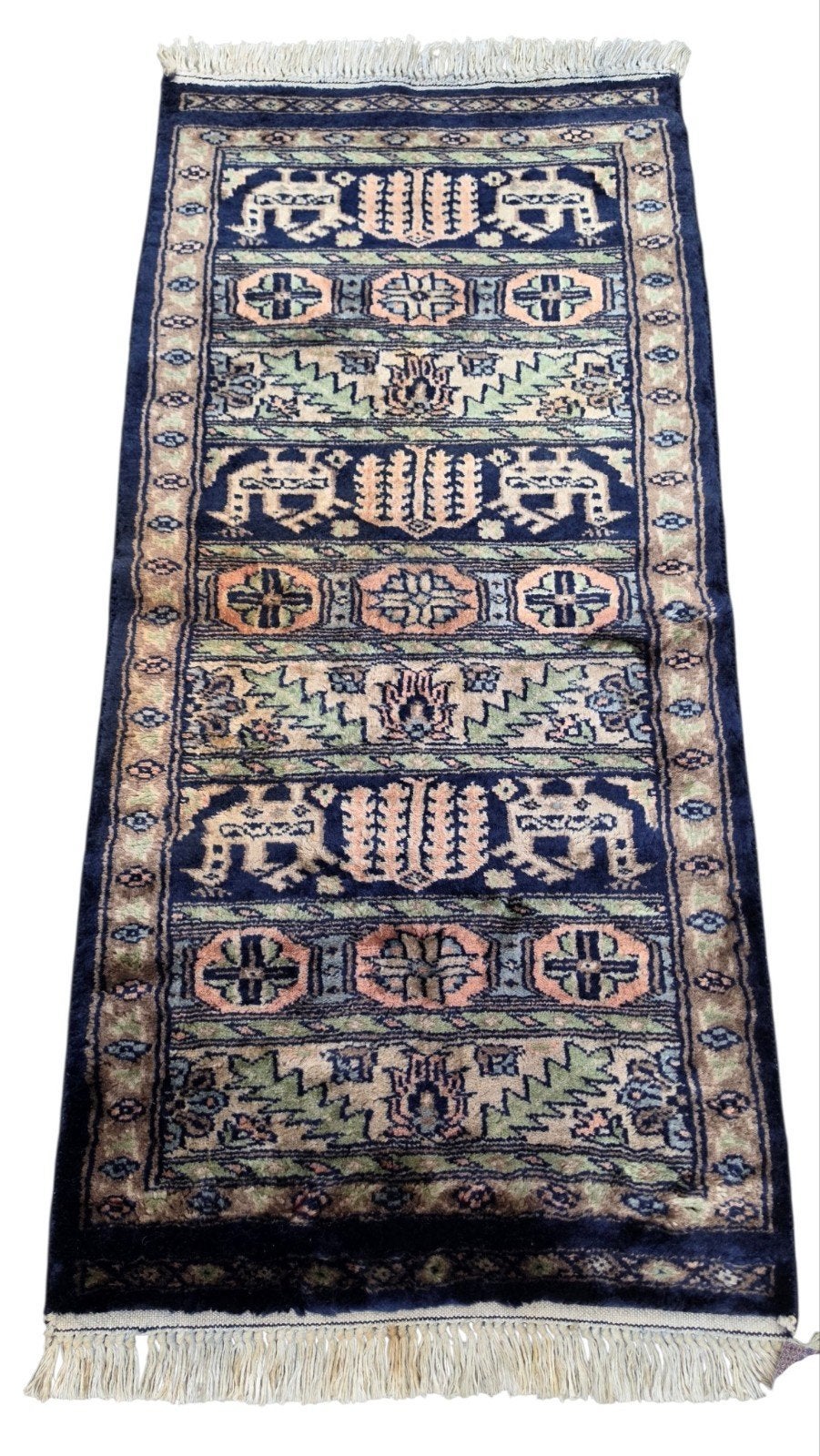 Handgeknoopt oosters wol Karachi tapijt merino 46x105cm