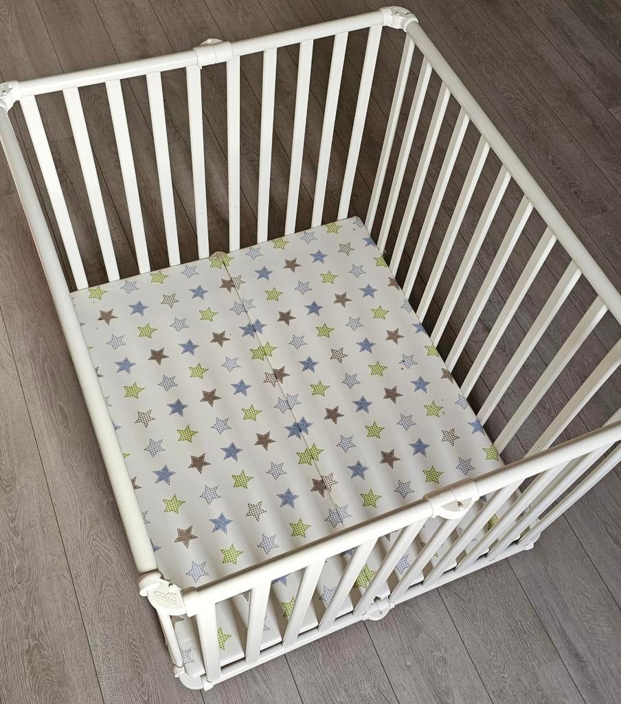 Geuther inklapbox met Puck boxmatras, Ophalen, Zo goed als nieuw, Vierkant, In hoogte verstelbaar