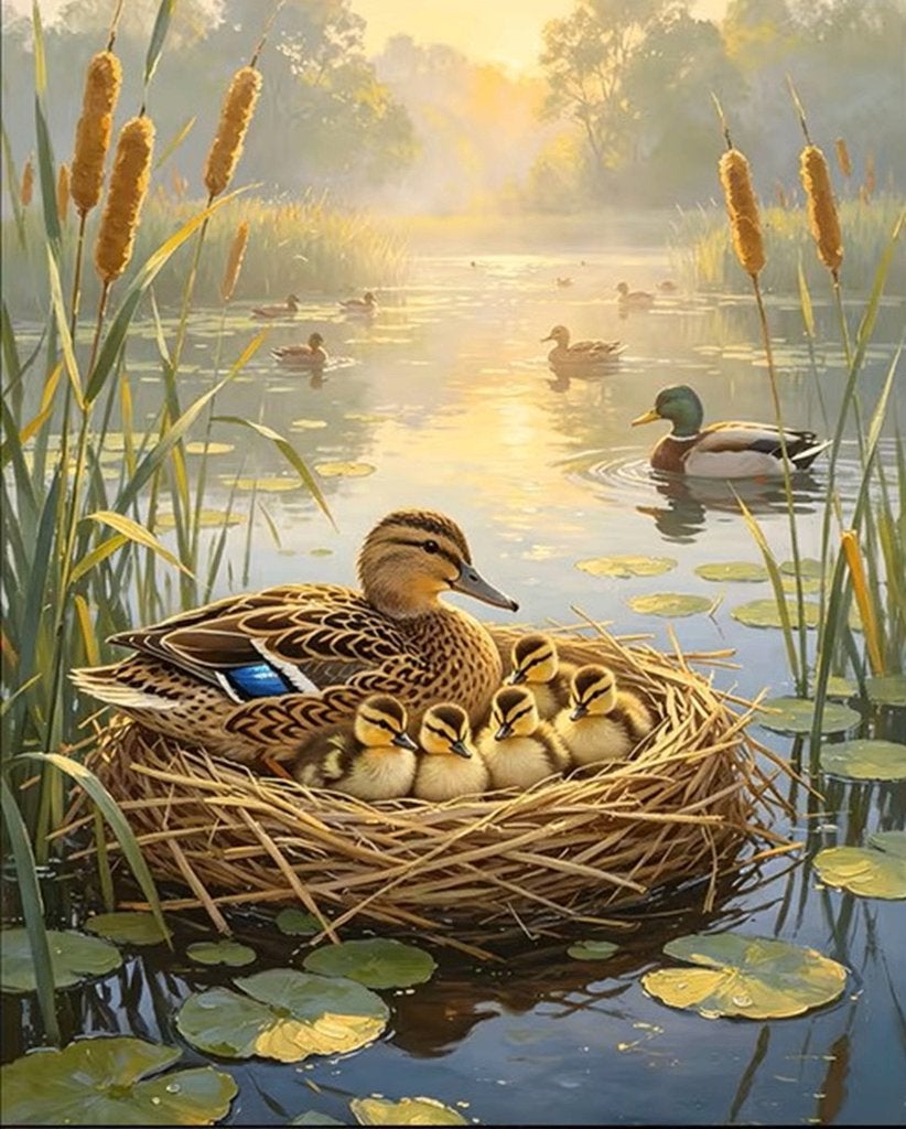 50x40cm Diamond Painting eenden nest (rond) nr 101, Nieuw, Meerkleurig, Ophalen of Verzenden, Educatief