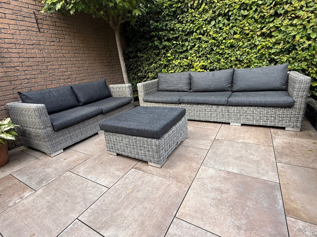 Loungeset: 3-zits, 2-zits, hocker, incl. kussens, Tuin en Terras, Tuinsets en Loungesets, Ophalen, Kunststof, Gebruikt, Bank