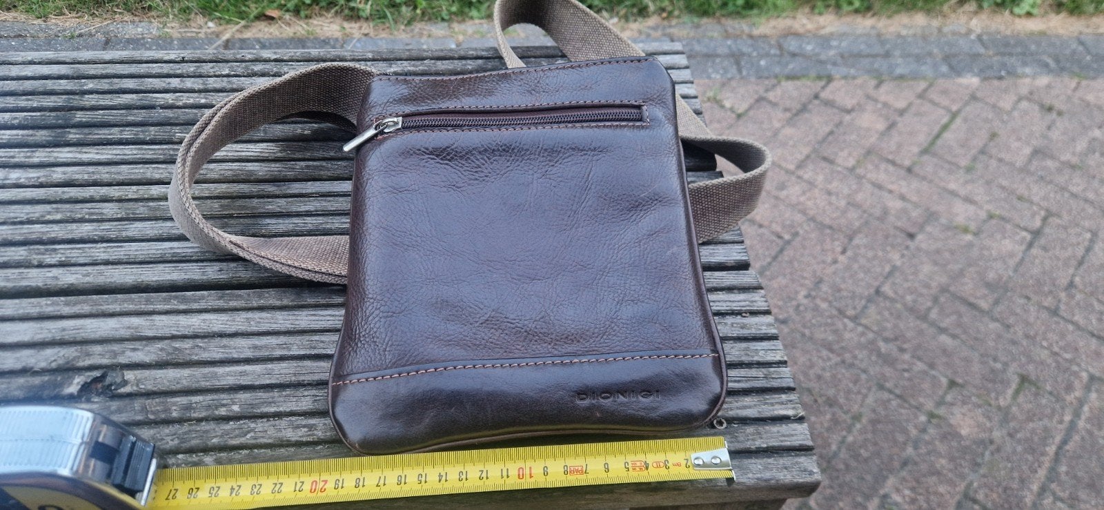 Leren schoudertas Dionigi genuine leather Italy bruin mannen, Ophalen of Verzenden, Zo goed als nieuw, Bruin, Leer