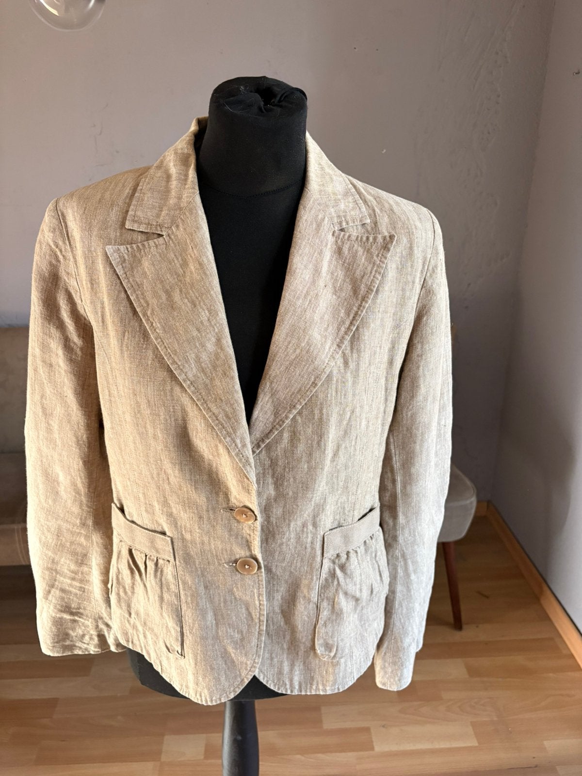 Summum mooie beige linnen blazer mt 42 ZGAN, Beige, Maat 42/44 (L), Ophalen of Verzenden, Zo goed als nieuw