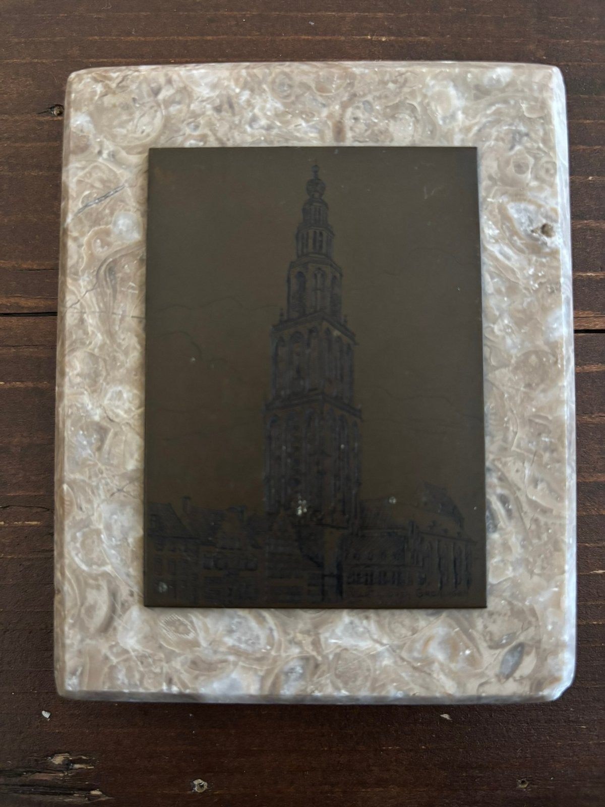 Marmeren plaquette met Martinitoren D’Olle Grieze Groningen, Ophalen, Zo goed als nieuw