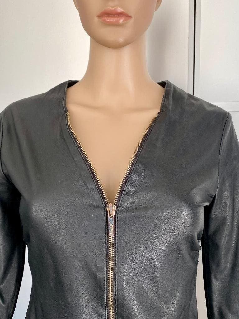 H977 Echt-lams-leren jasje mt 36=S blazer colbert zwart leer, Zwart, Ophalen of Verzenden, Zo goed als nieuw, Jasje