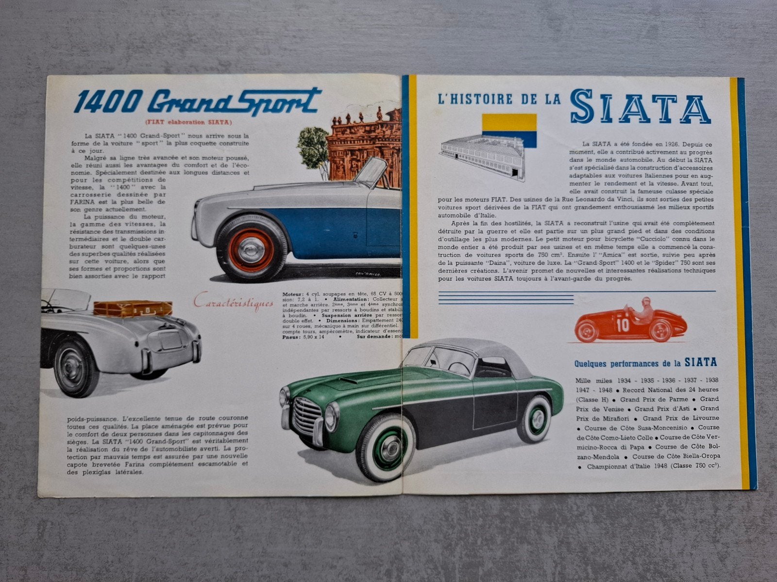 SIATA 1400 Gran Sport & 750 Spider folder - 1952, Ophalen of Verzenden, Gelezen, Overige merken