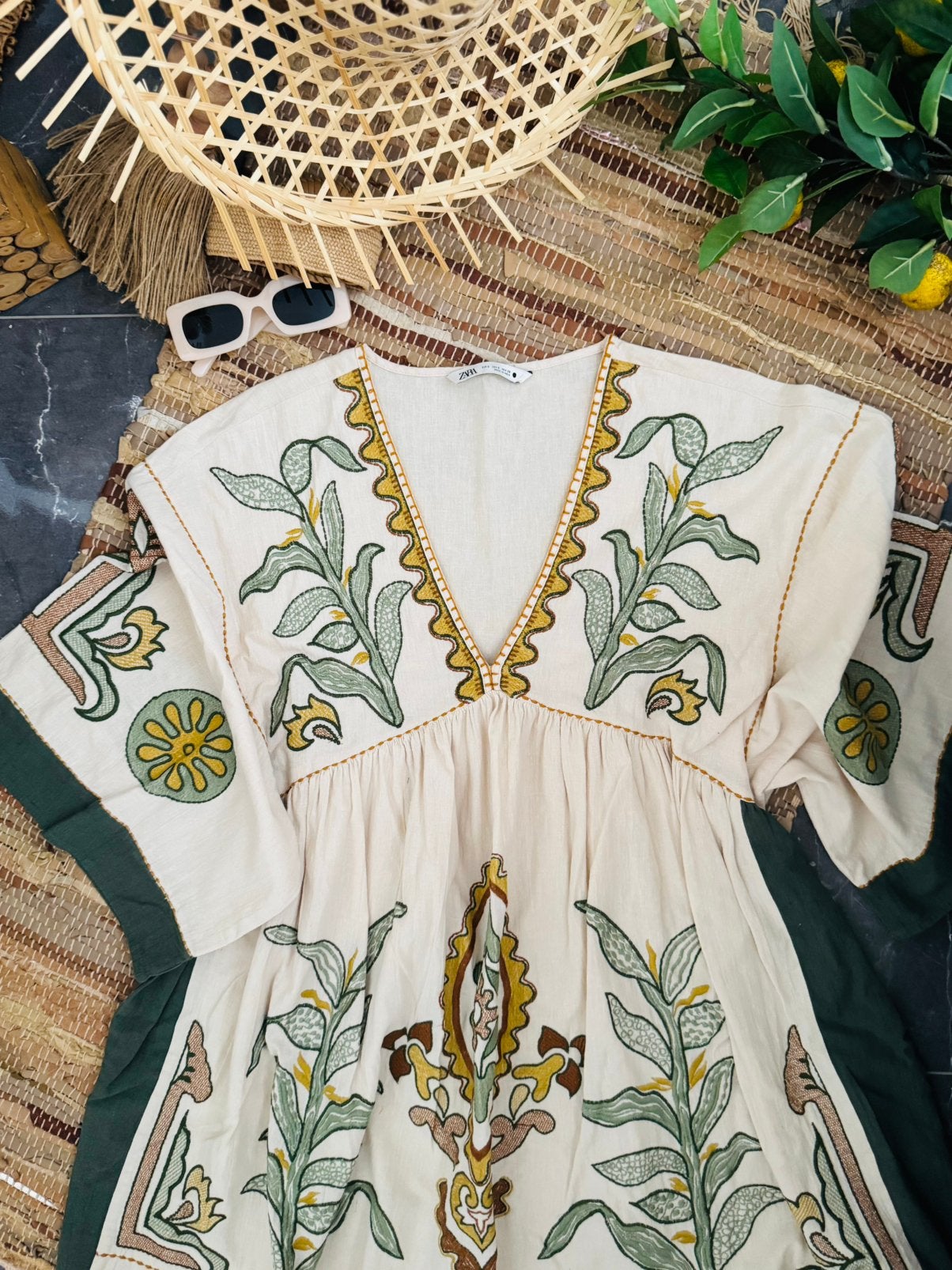 Zara Geborduurde Tuniek Jurk - Zomerse Boho Stijl, Beige, Maat 46/48 (XL) of groter, Ophalen of Verzenden, Zo goed als nieuw