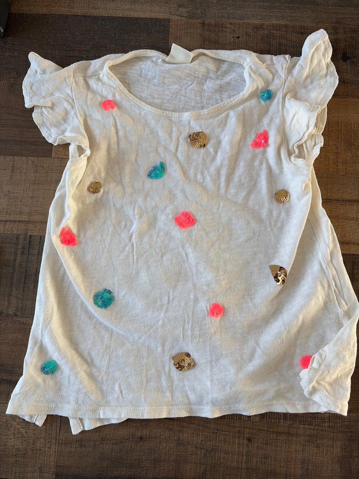 Zara Kids T-shirt wit met pailletten en pompons - Maat 128, Ophalen of Verzenden, Gebruikt, Meisje, Shirt of Longsleeve