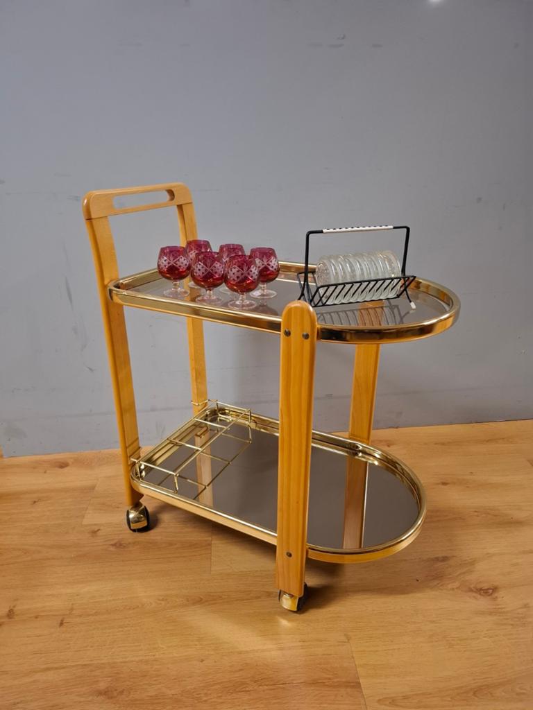 Vintage barcart serveerwagen trolley rookglas mid century, Ophalen, ..., Zo goed als nieuw, ...