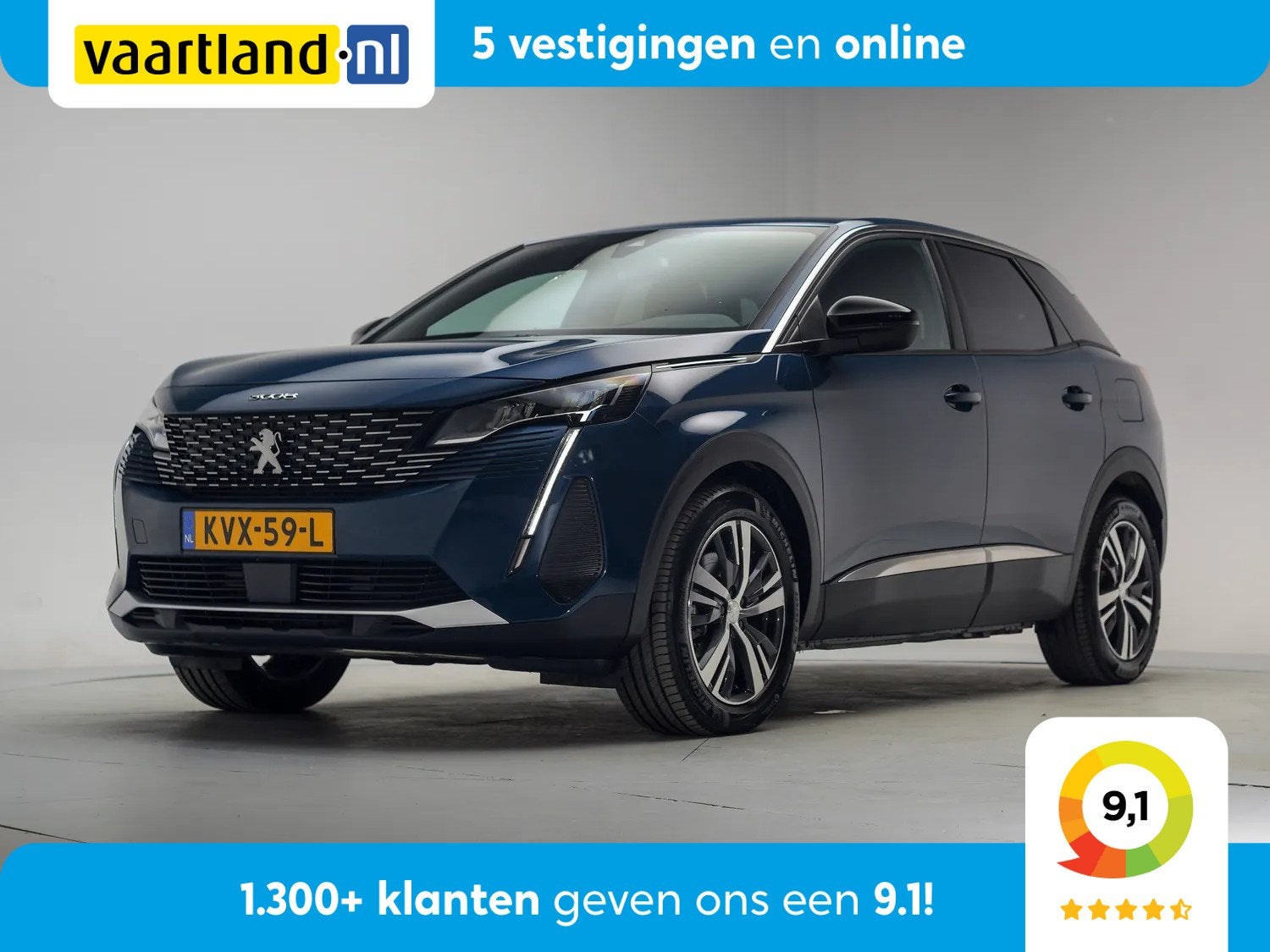 Peugeot 3008 1.6 HYbrid 225 Active Business [ Navi Apple/And, Automaat, 150 pk, Blauw, Leder