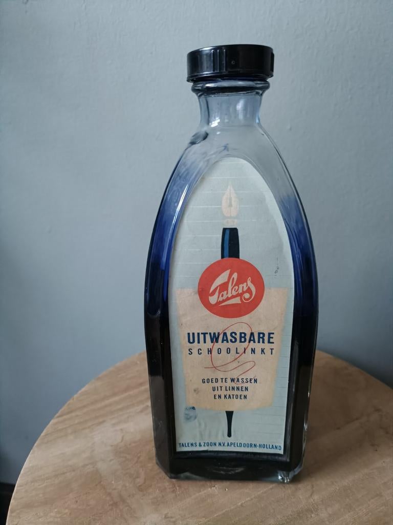Vintage Talens Uitwasbare Schoolinkt Fles - Blauw Glas, Antiek en Kunst, Antiek | Overige Antiek, Ophalen
