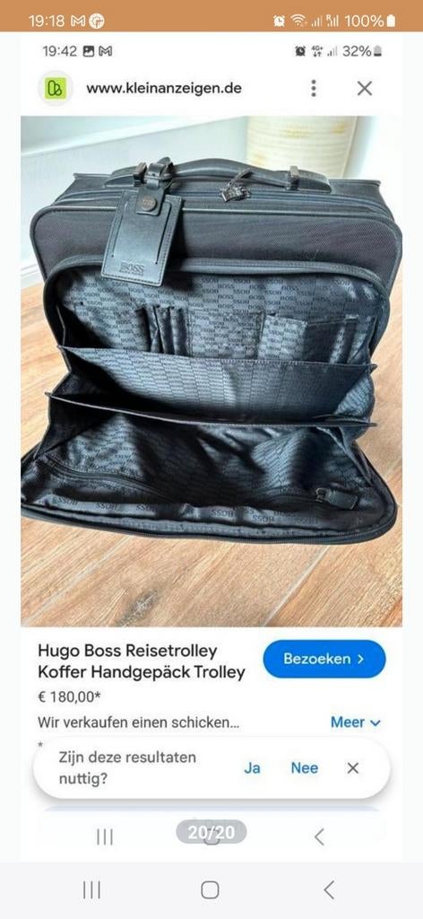 Boss handbagage tas trolley, 40 tot 60 cm, 30 cm of meer, Zwart, Ophalen of Verzenden