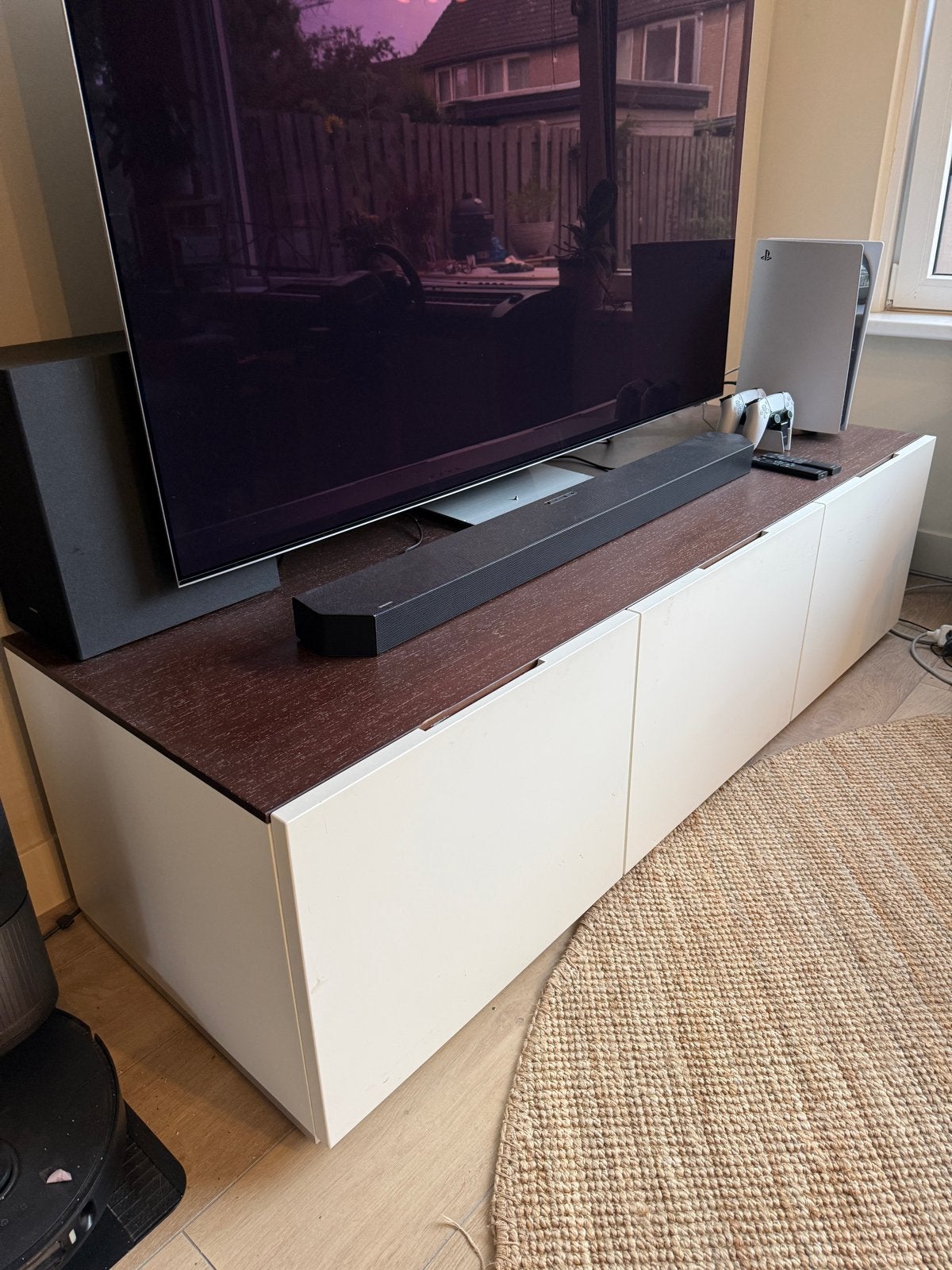 Modern TV-meubel met lades - Bruin/Wit, Ophalen, Gebruikt, 150 tot 200 cm, Minder dan 100 cm