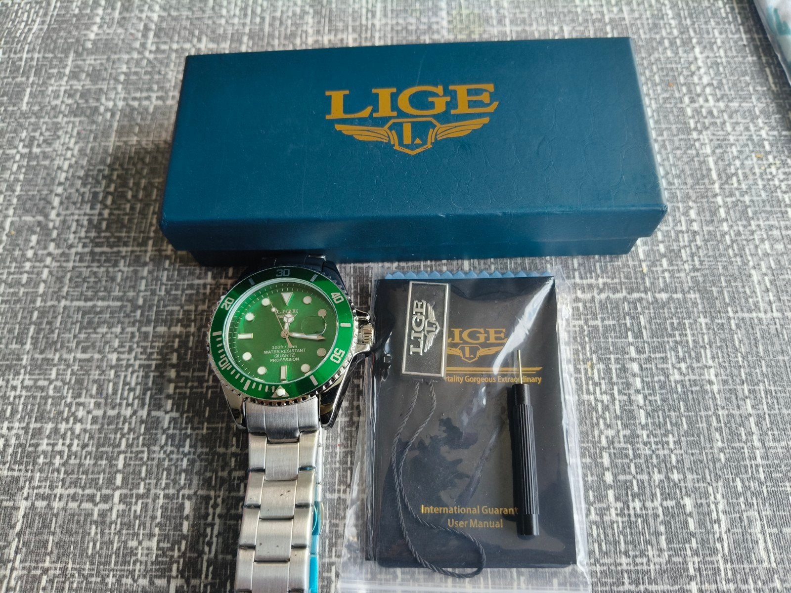 LIGE Herenhorloge - Groen - Nieuw en ongedragen, Ophalen of Verzenden, Nieuw, Staal, Overige merken