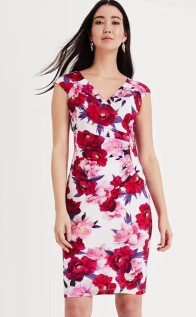 Phase Eight jurk bloemenprint in roze en roodtinten 42/44, Kleding | Dames, Jurken, Zo goed als nieuw, Maat 42/44 (L), Overige kleuren