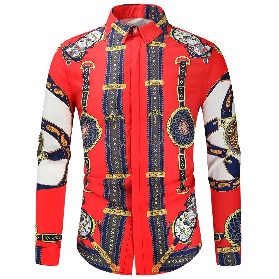 Heren barok overhemd 25 luxe gouden klassiek hemd rood blauw, Verzenden, Nieuw, Overige kleuren, Overige halswijdtes