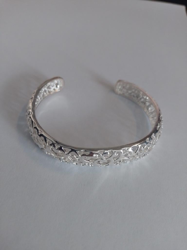 Zilveren slaven armband met patroon, Sieraden, Tassen en Uiterlijk, Armbanden, Ophalen of Verzenden, Nieuw, Zilver, Zilver