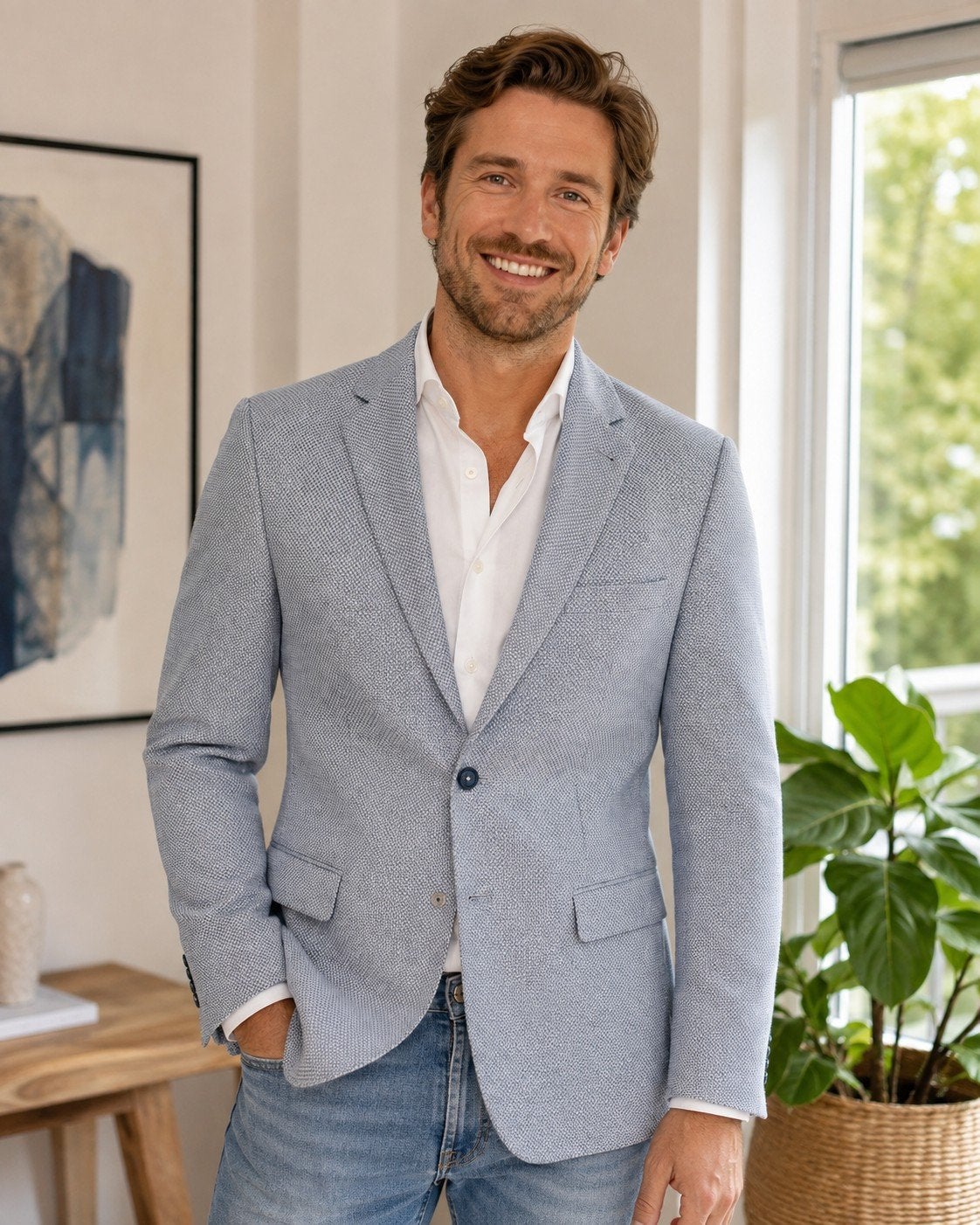 Enzo Belardi zachtblauw colbert maat 52 , moderne fit, Maat 52/54 (L), Blauw, Nieuw, Ophalen of Verzenden