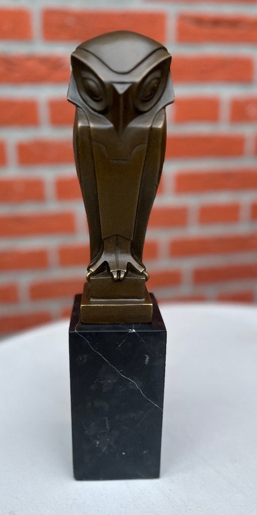 Bronzen art deco stijl uil op een marmeren voet., Art deco, Gepatineerd, Ophalen of Verzenden, Brons