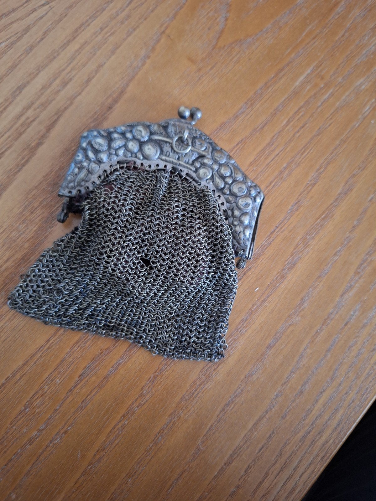Vintage Beugel Portemonnee - Kettingmail Design, Sieraden, Tassen en Uiterlijk, Portemonnees, Gebruikt, Met knipsluiting, Grijs