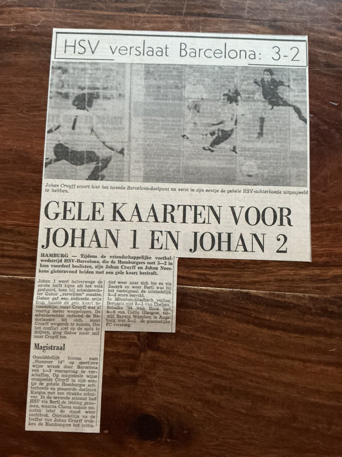 Voetbal krantenartikel HSV Barcelona augustus 1974 Cruijff, Ophalen of Verzenden, Knipsel(s)