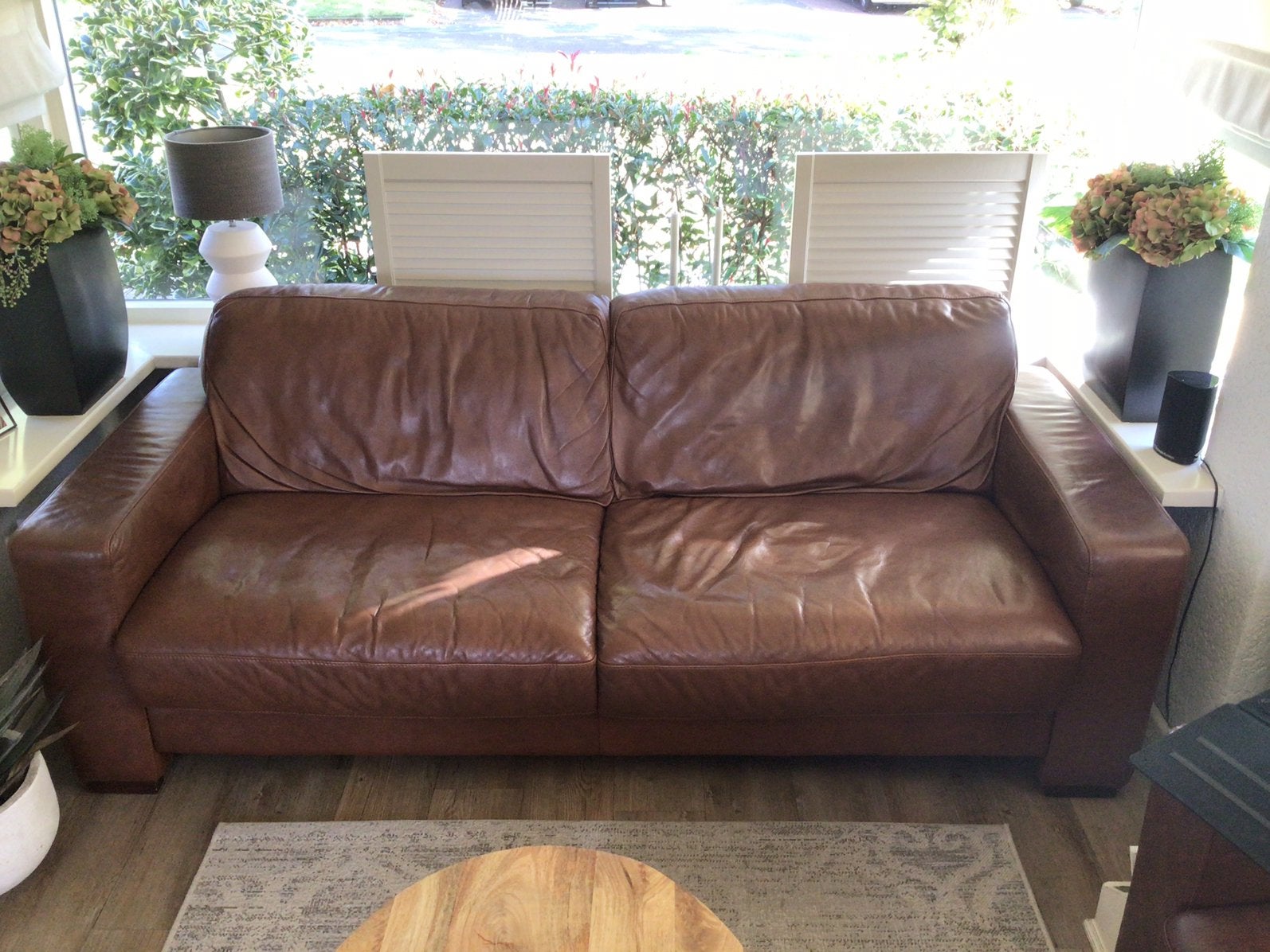 Leren bankstel 3 zits en 2 zits cognac bruin, Ophalen, Gebruikt, 75 tot 100 cm, 200 tot 250 cm