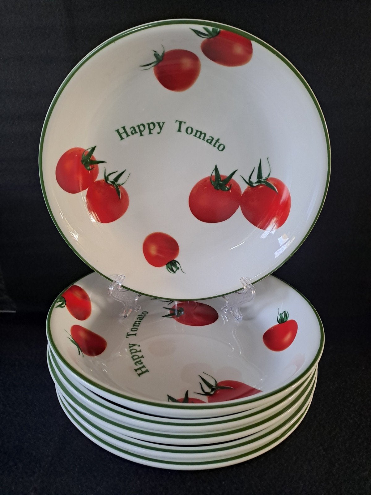 6 Pastaborden met tomatenprint, Happy Tomato, Huis en Inrichting, Keuken | Servies, Ophalen of Verzenden, Porselein, Overige stijlen
