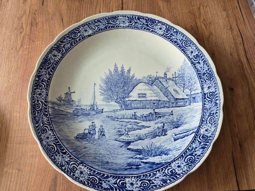 Delftsblauw Bord met Landschap - Elst (Gelderland), Ophalen