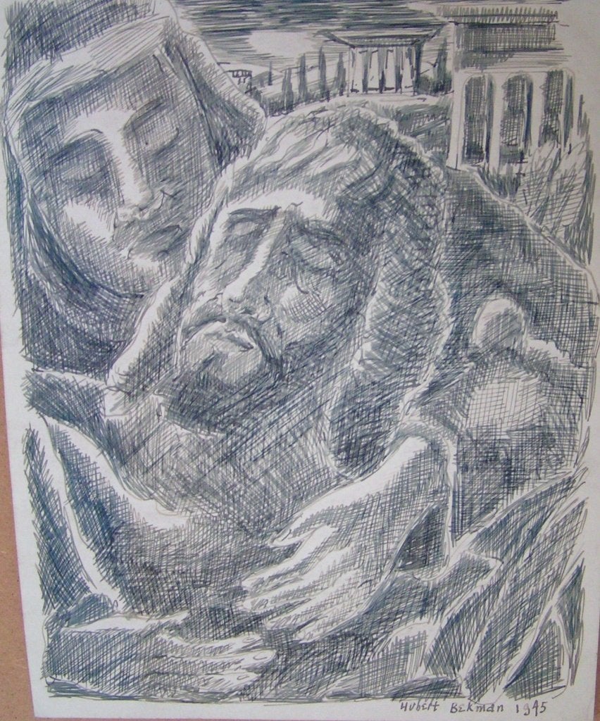 Hubert Bekman " Pastorale " uit 1945 Zuidlimburg  NHS, Antiek en Kunst, Kunst | Tekeningen en Foto's, Verzenden, Tekening, Potloodtekening