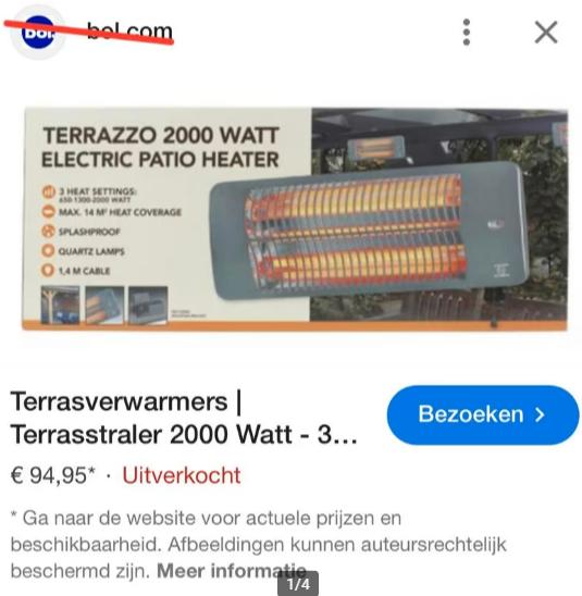 terrazo 2000 watt electric patio heater, Ophalen of Verzenden, Nieuw, Elektrisch, Wand