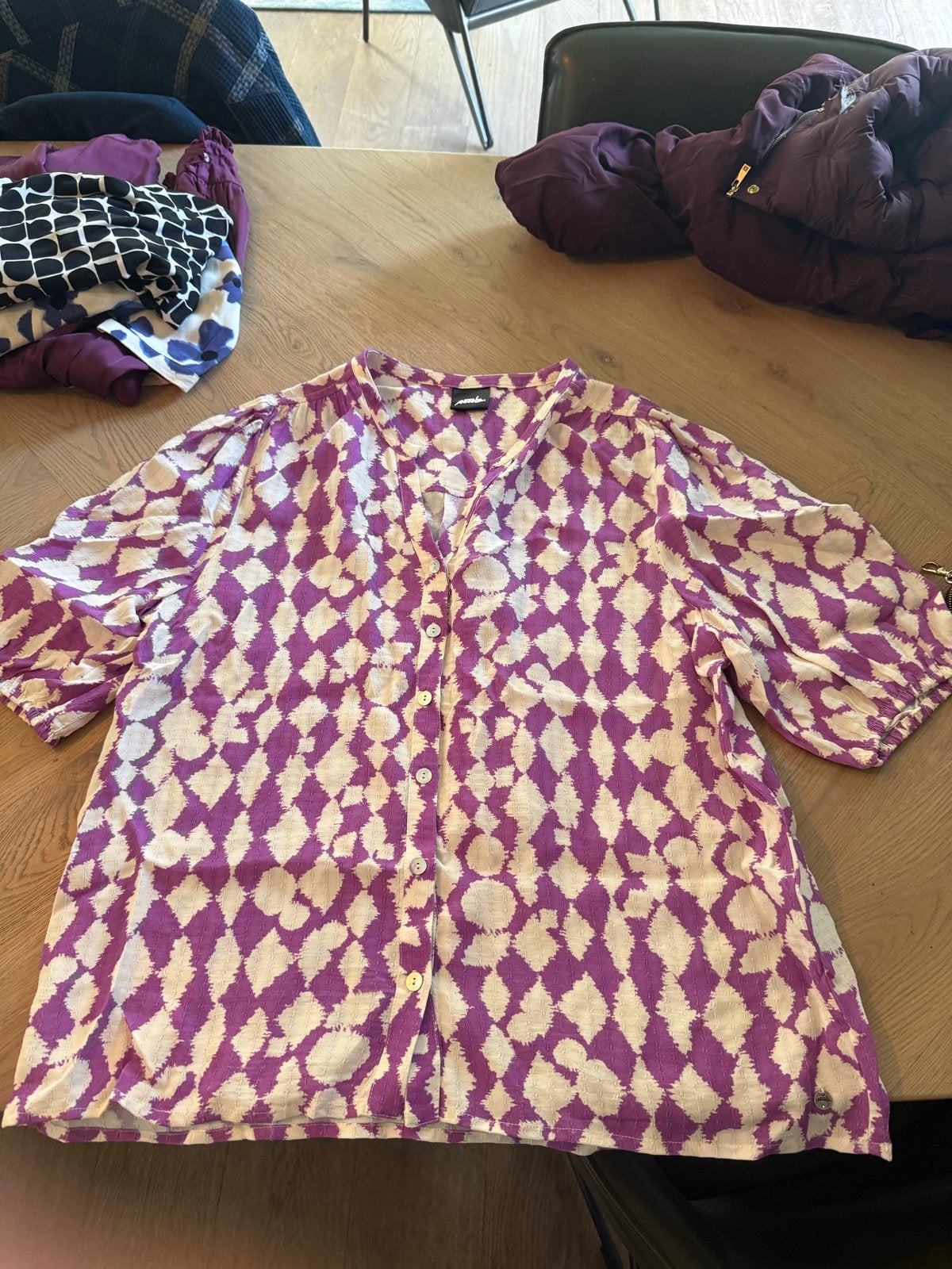 pōōōls Wit Paarse Zomerblouse Maat 42, Ophalen of Verzenden, Zo goed als nieuw, Maat 42/44 (L), Wit