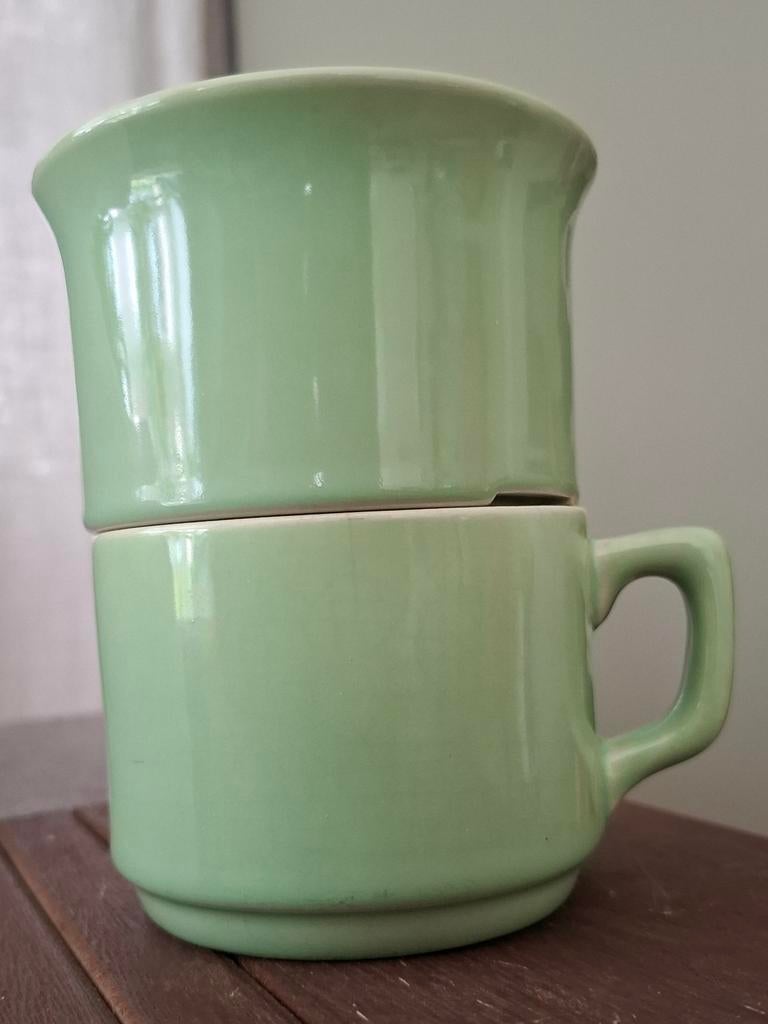 Vintage Mint Groene Koffiekop met filter, Ophalen of Verzenden