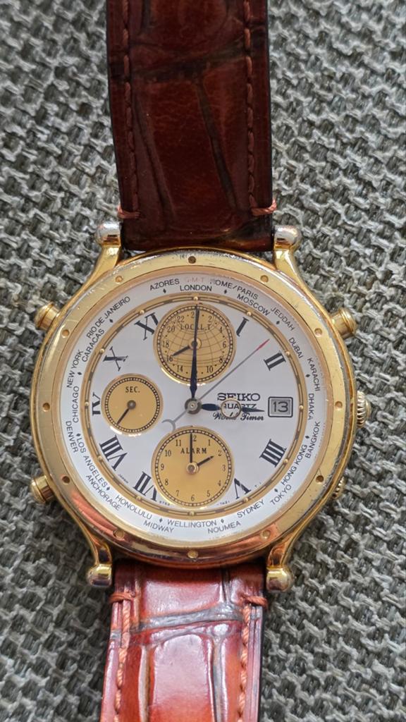 Seiko World Time SPL060P1, Seiko, Staal, Polshorloge, Ophalen of Verzenden