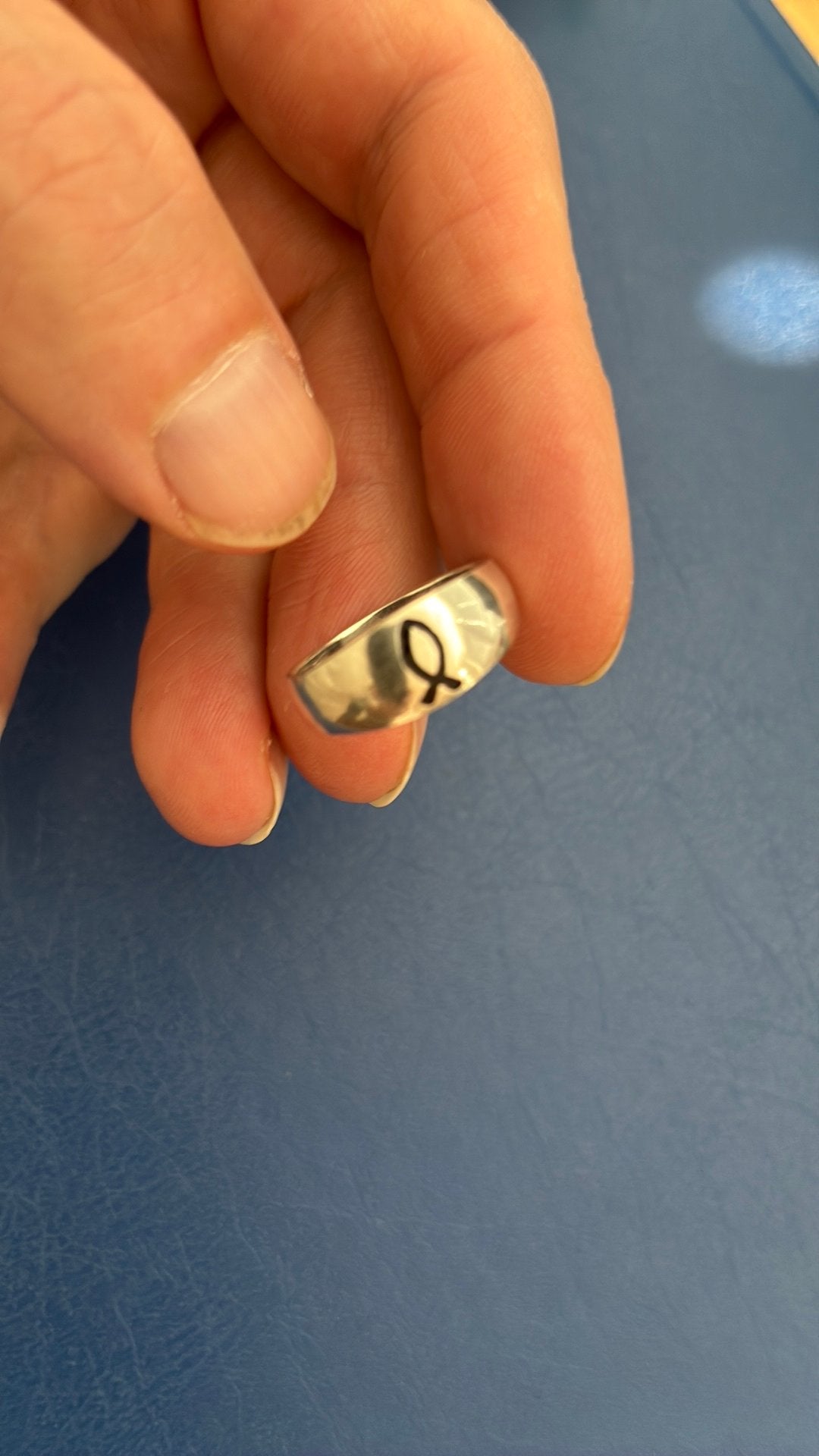925 Sterling zilver ring 17 mm Ichtus christelijk, Gebruikt, Ophalen of Verzenden, 17 tot 18, Dame