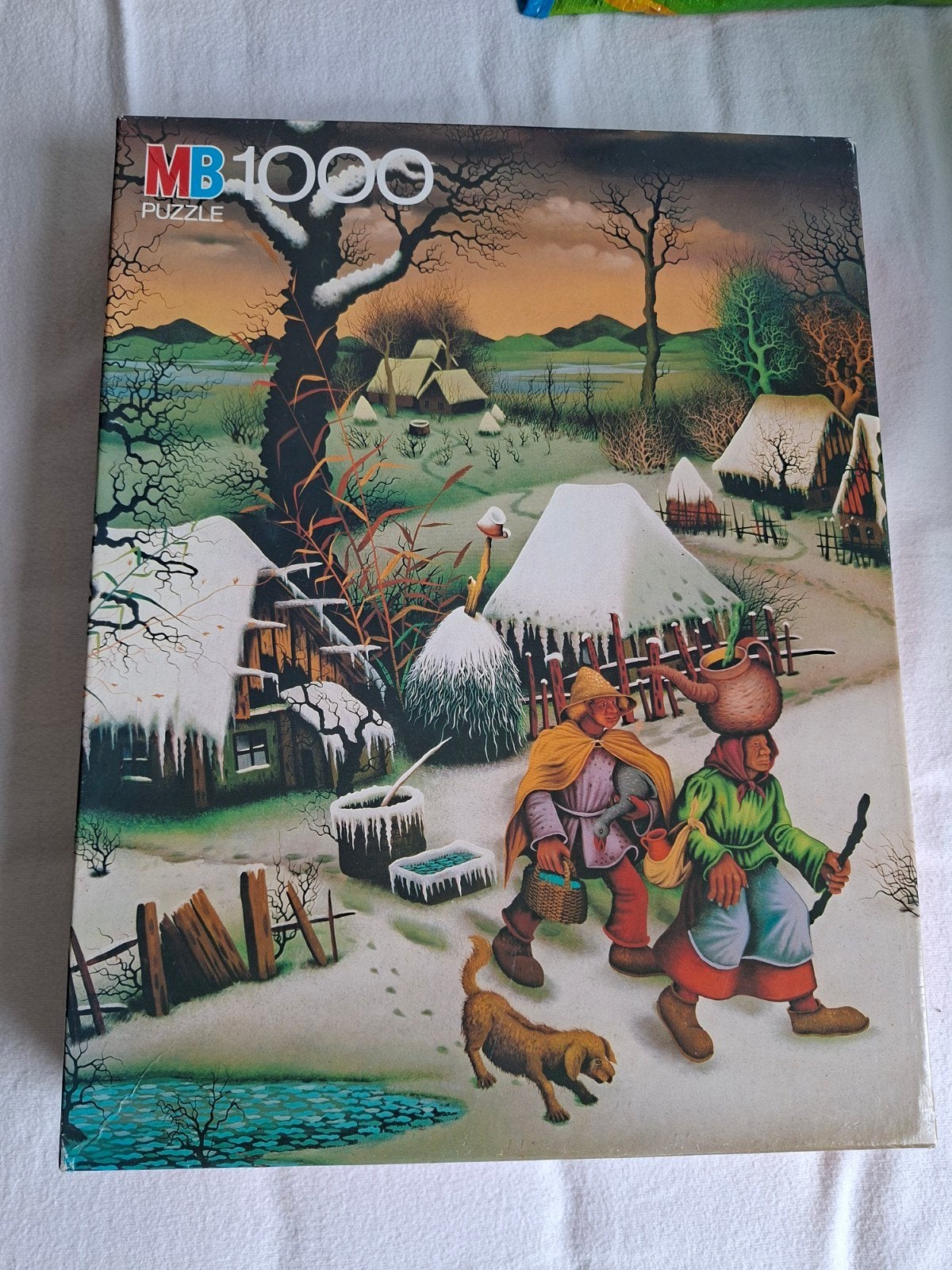 MB 1000 Stukjes Puzzel - Winterlandschap met Figuren, Ophalen of Verzenden, 500 t/m 1500 stukjes, Gebruikt, Legpuzzel