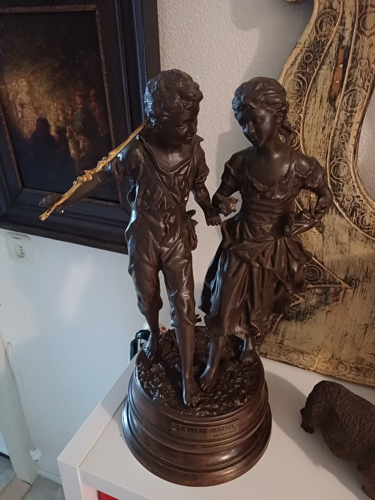 dubbel Brons beeld gesigneerd ranculette, Antiek en Kunst, Ophalen of Verzenden