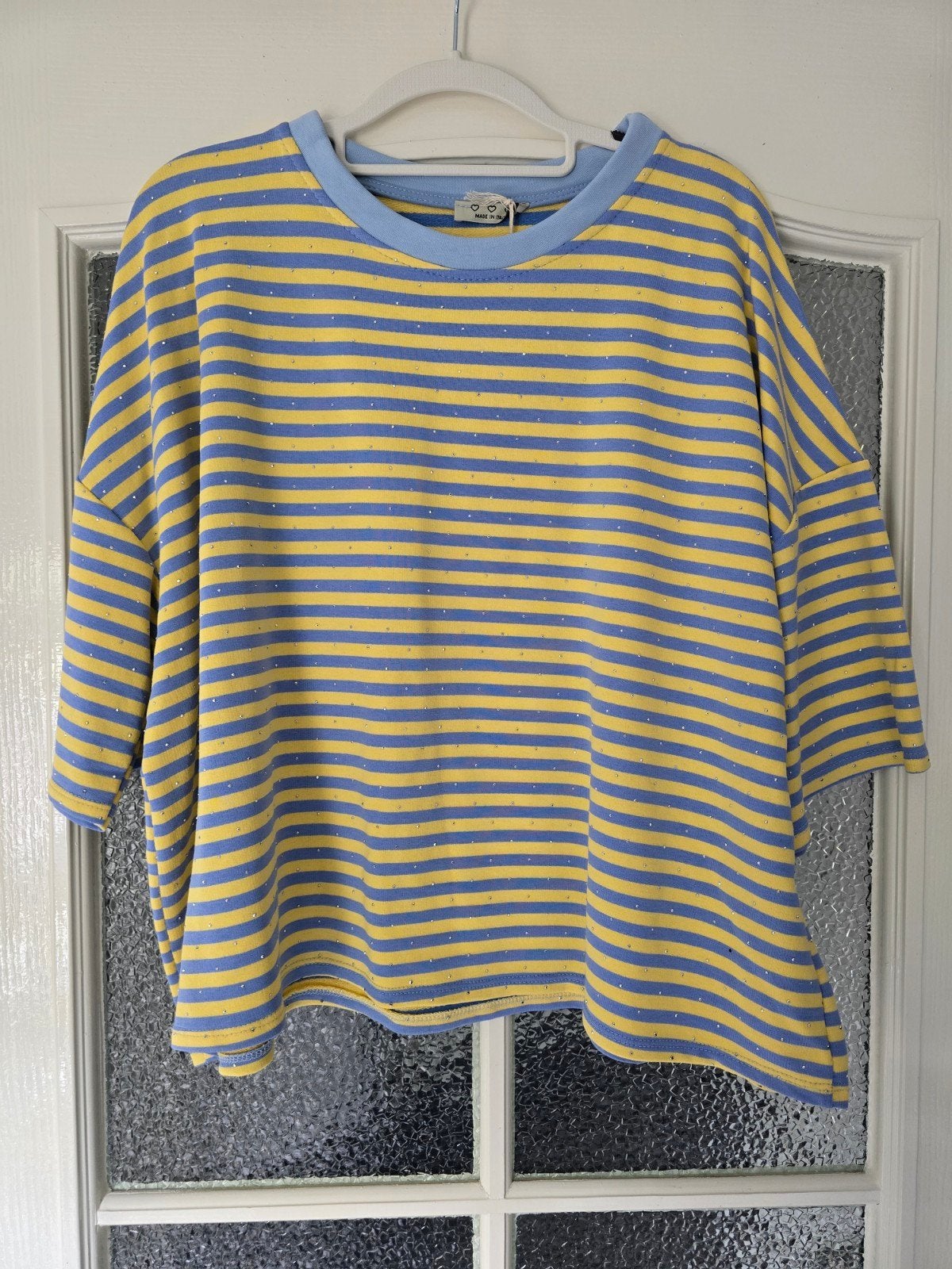 nieuw shirt streep lichtblauw geel 40 42 44, Blauw, Maat 42/44 (L), Nieuw, Ophalen of Verzenden