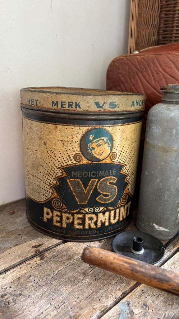 Blik oud vintage VS pepermunt, Verzamelen, Blikken, Ophalen of Verzenden, Zo goed als nieuw, Overige