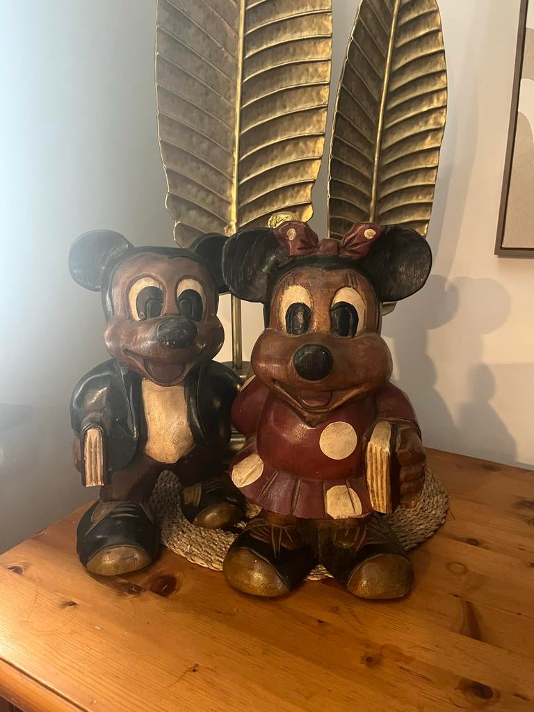 Houten beelden Mickey en Minnie Mouse, Antiek en Kunst, Ophalen