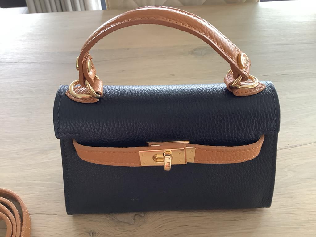 Stijlvolle handtas blauw/bruin - 20x15 cm, Ophalen of Verzenden, Nieuw, Blauw, Handtas