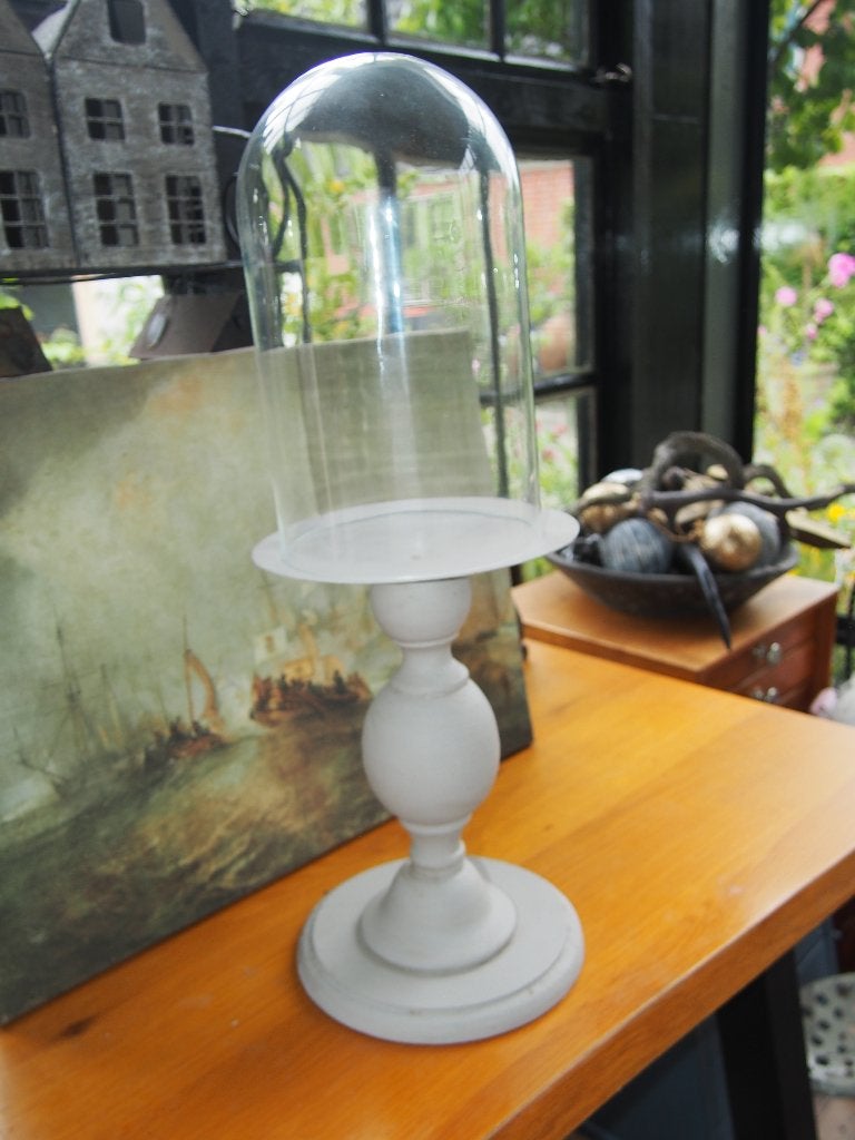 Glazen stolp op grijze houten voet, Glas, Ophalen, Gebruikt, Met voet